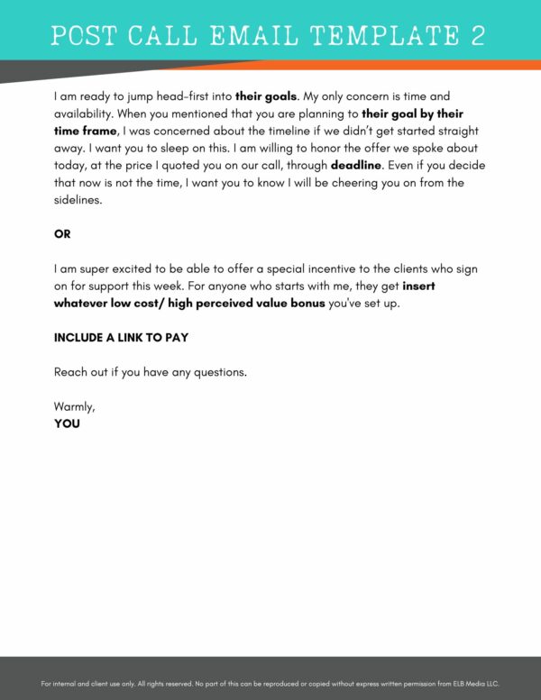 Post Call Email Template