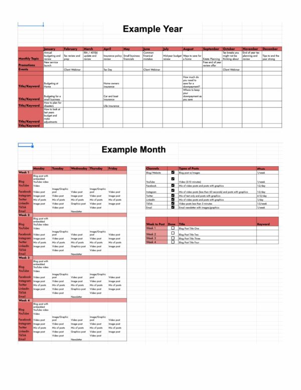 Content Calendar Spreadsheet