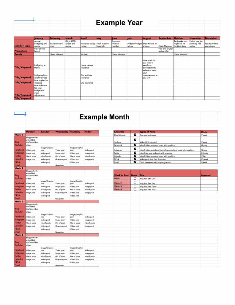 Content Calendar Spreadsheet Digital Marketing Vault
